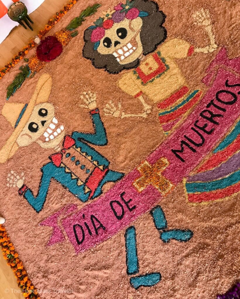 Oaxaca Dia de los Muertos preparations - sand tapestries