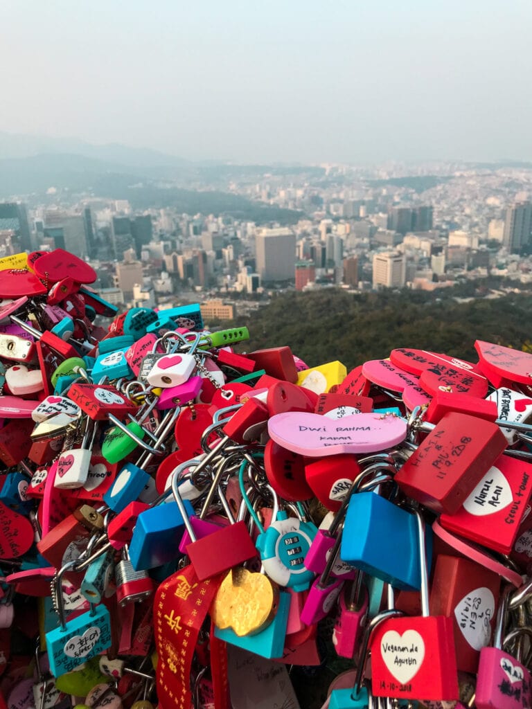 N. Seoul Tower love locks and city view