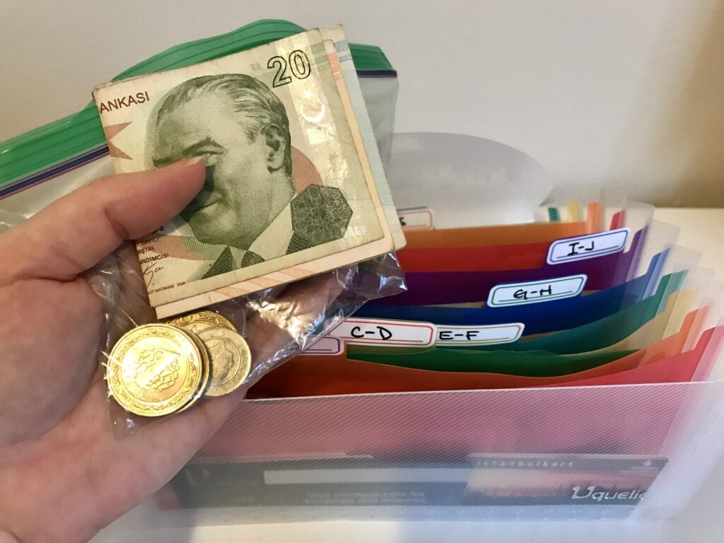 leftover foreign currency organizer