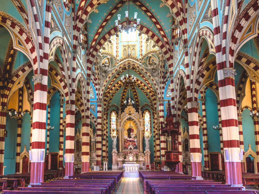 Nuestra Señora del Carmen - Candy Cane Church interior - things to do in Bogota Colombia