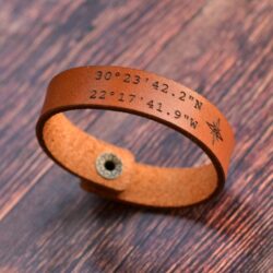 leather bracelet with location coordinates
