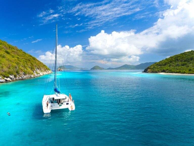 photo of a catamaran sailing in the virgin islands