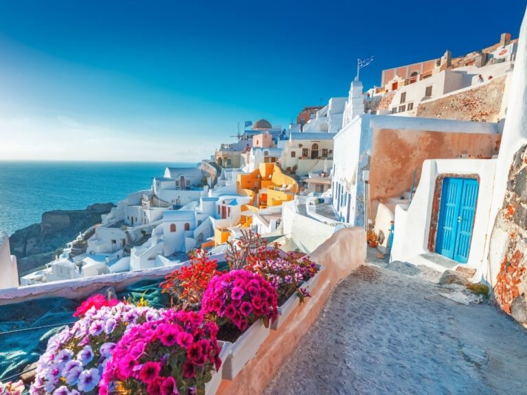photo of houses on the hillside in Santorini Greece