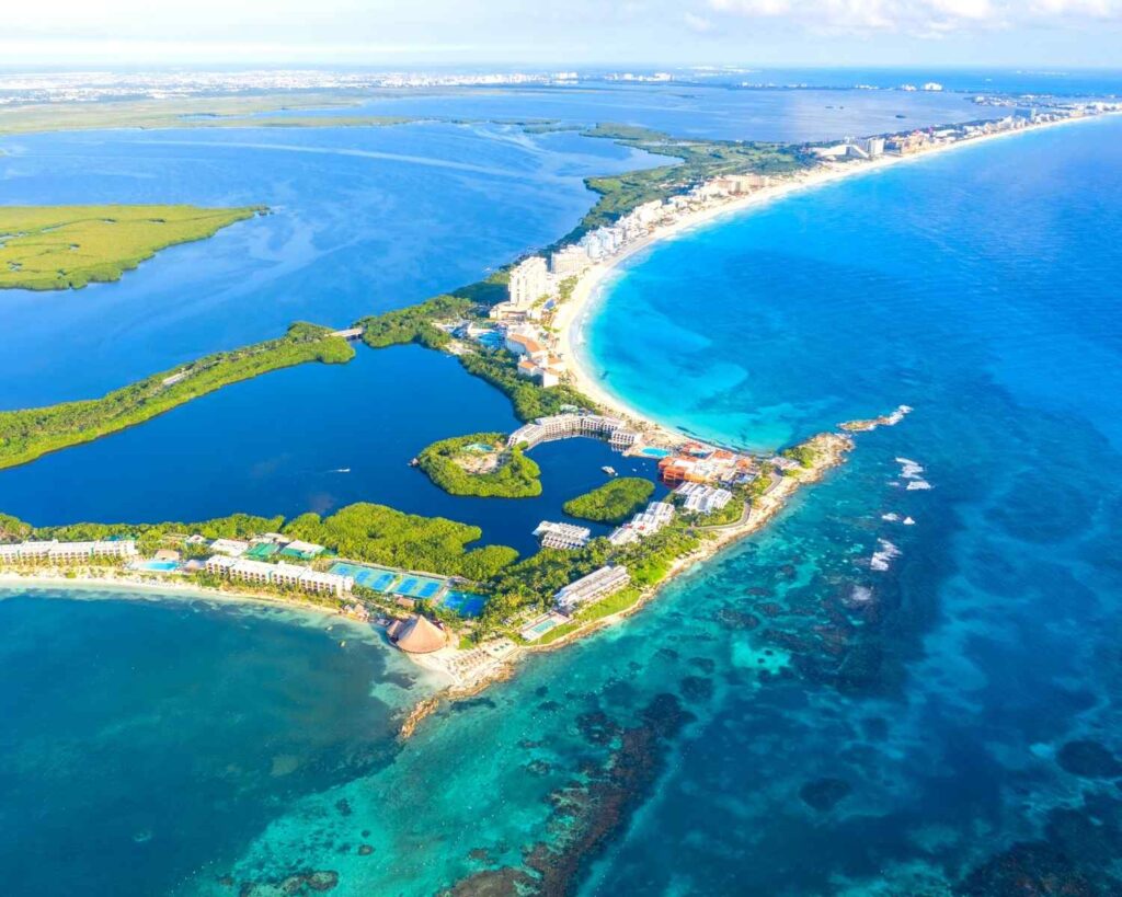 Cancun aerial - Zona Hotelera and Nichupte Lagoon