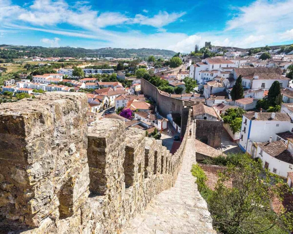 walking on the castle ramparts in Obidos
