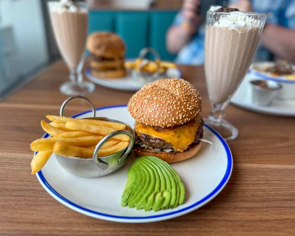 Burger, milkshake and fries at Mo's