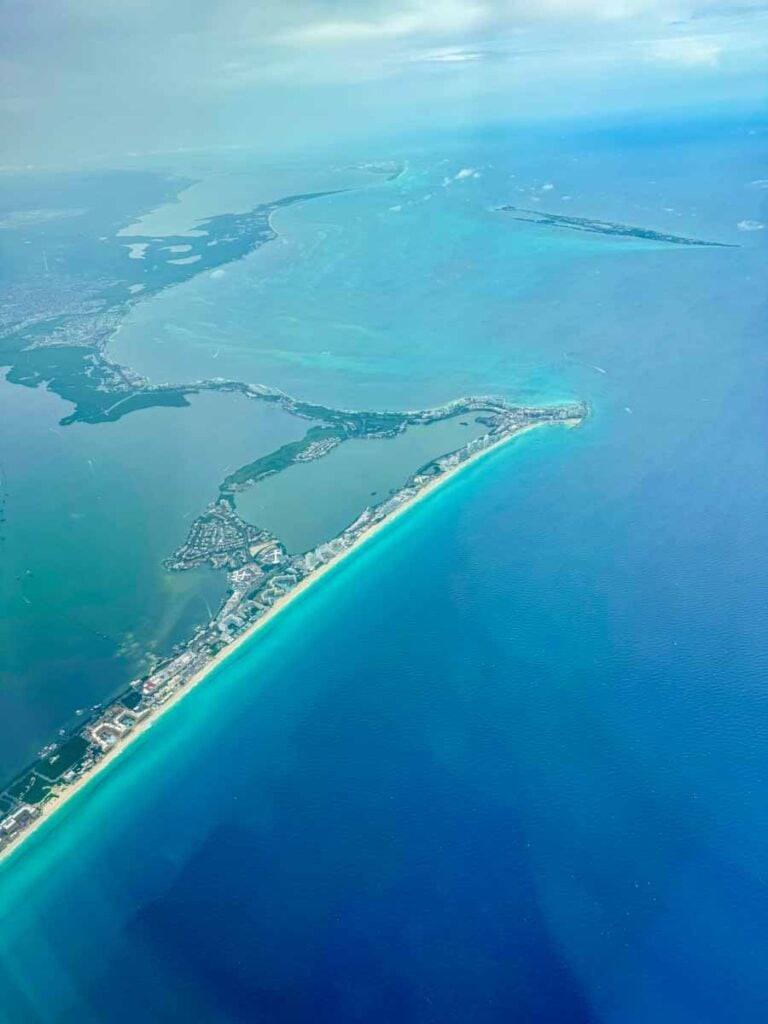 Cancun aerial view from airplane