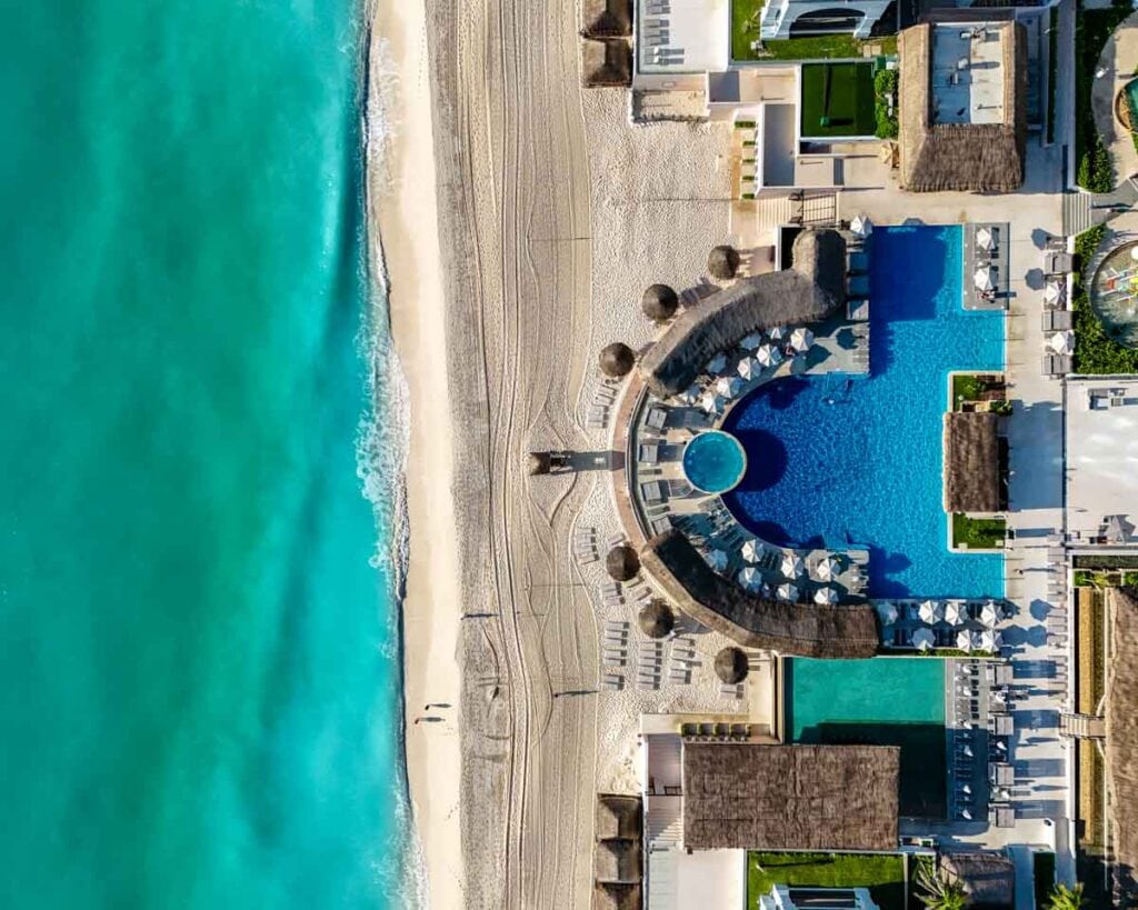 aerial view of main activity pool and beachfront
