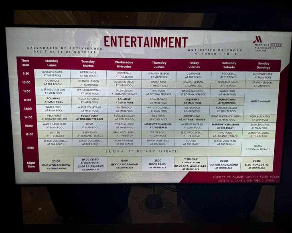 entertainment schedule