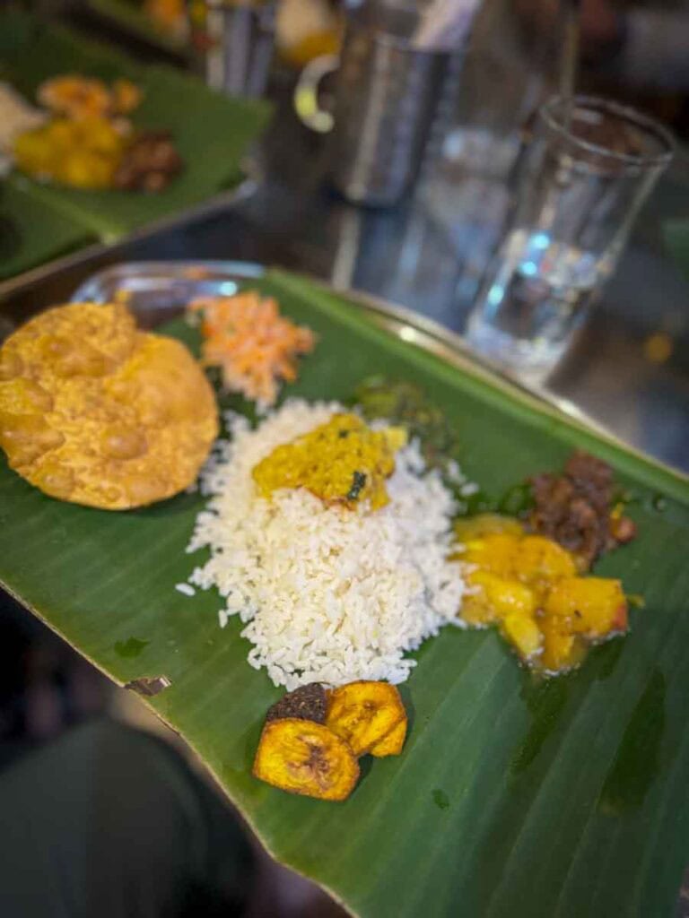 Jaffna cuisine served on a banana leaf