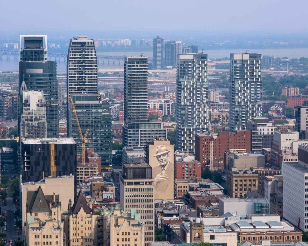 Leonard Cohen mural - view from Mont Royal