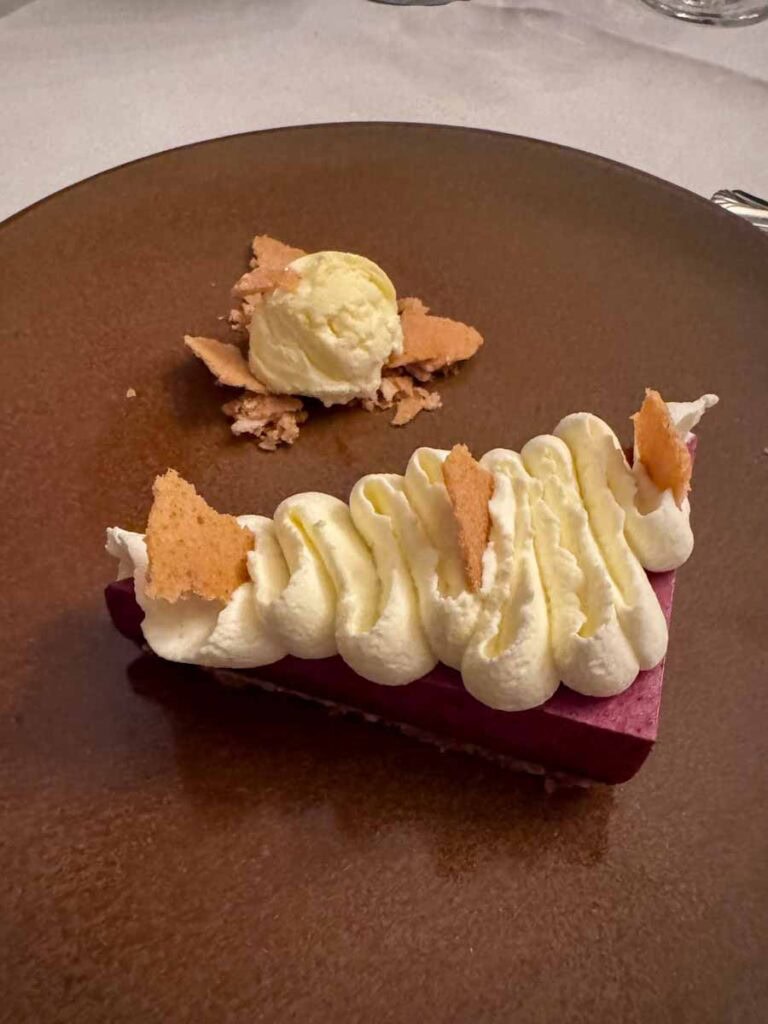 dessert - boreal delight - haskap mousse with sweet clover ice cream