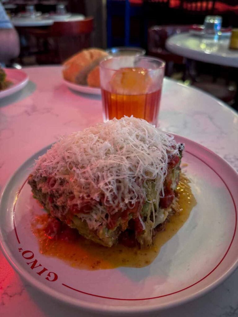 lasagne at Ginos negronis and lasagne