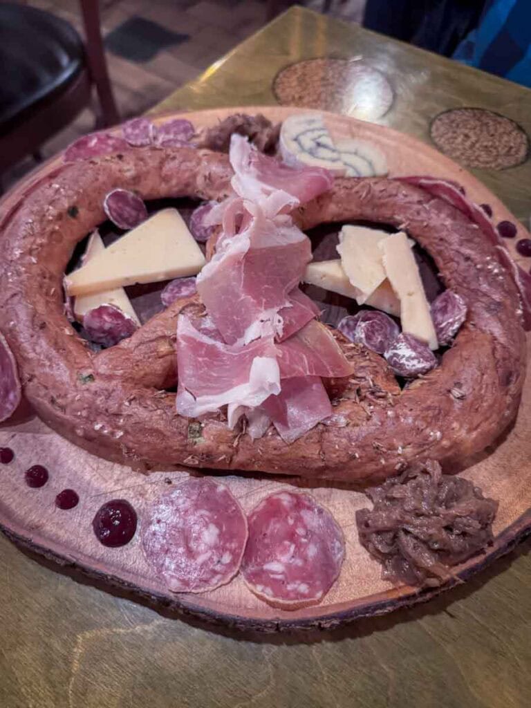 Pretzel and charcuterie platter at Korrigane Brasserie Artisanale