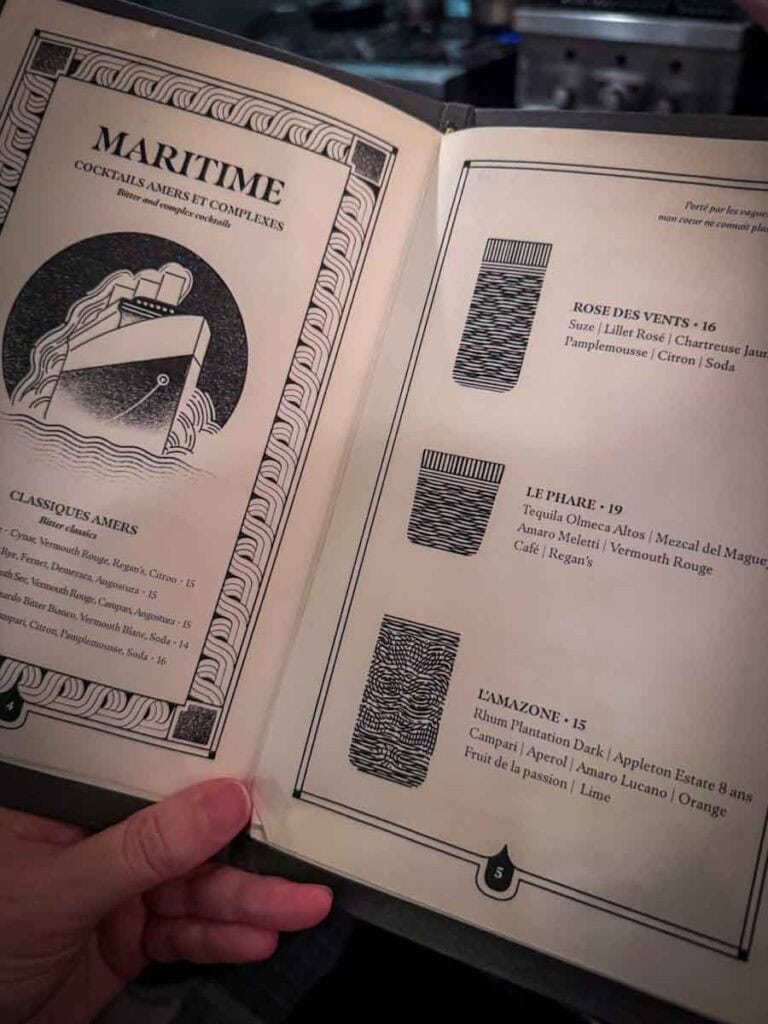 cocktail menu at JJacques