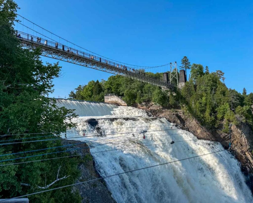 pedestrian bridge and zipline over Montmorency Falls