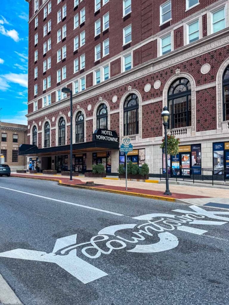 downtown York crosswalk and Yorktowne Hotel