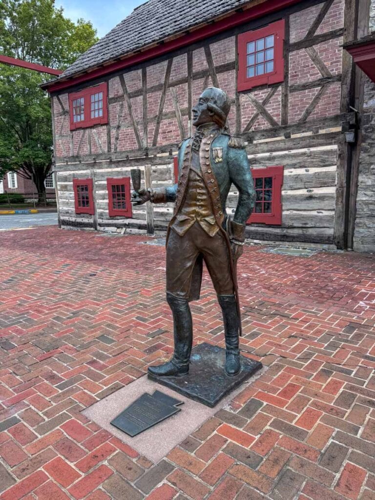 statue of the Marquis de Lafayette outside the Colonial Complex